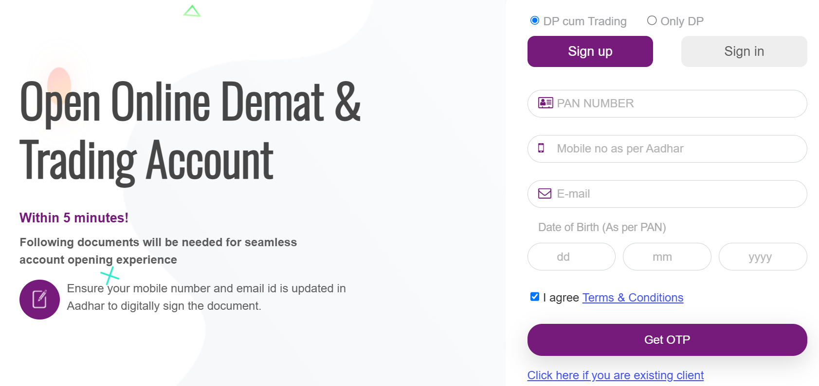 Open an Account with F&O Activation